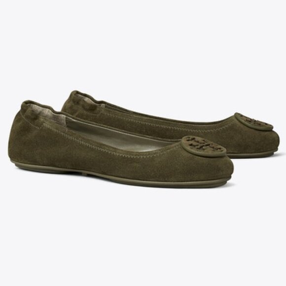 NIB Tory Burch Minnie Suede Leather Ballet Aneto Green US 6.5 7 7.5 8 8.5 9 9.5 - Picture 1 of 10